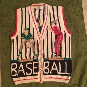 Vintage Women's V-Neck Baseball Sweater Vest - Multicolor